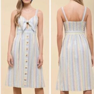 Striped Tie-Front Sundress in Pastel Blue
